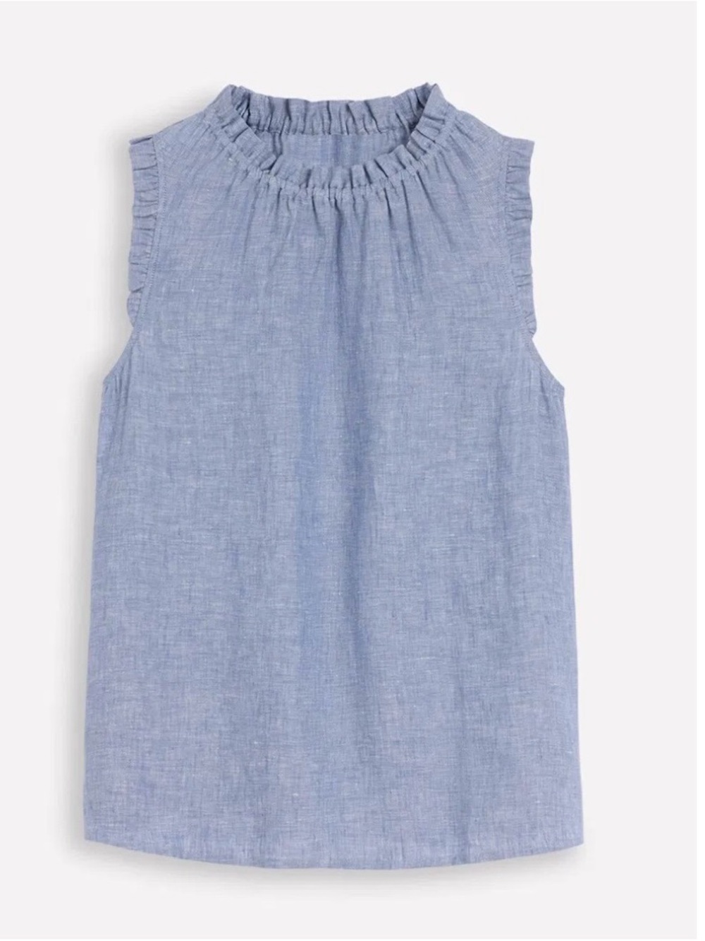 Boden Sophie Linen Ruffle-Neck Sleeveless Top — Light Blue